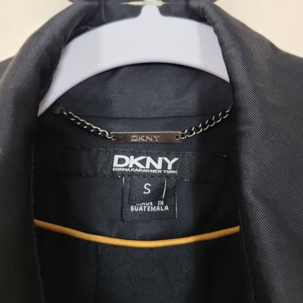 DKNY Black Trench Rain Coat S Lined Belted Pleated Casual Streetwear Fleur Noire - Picture 7 of 15